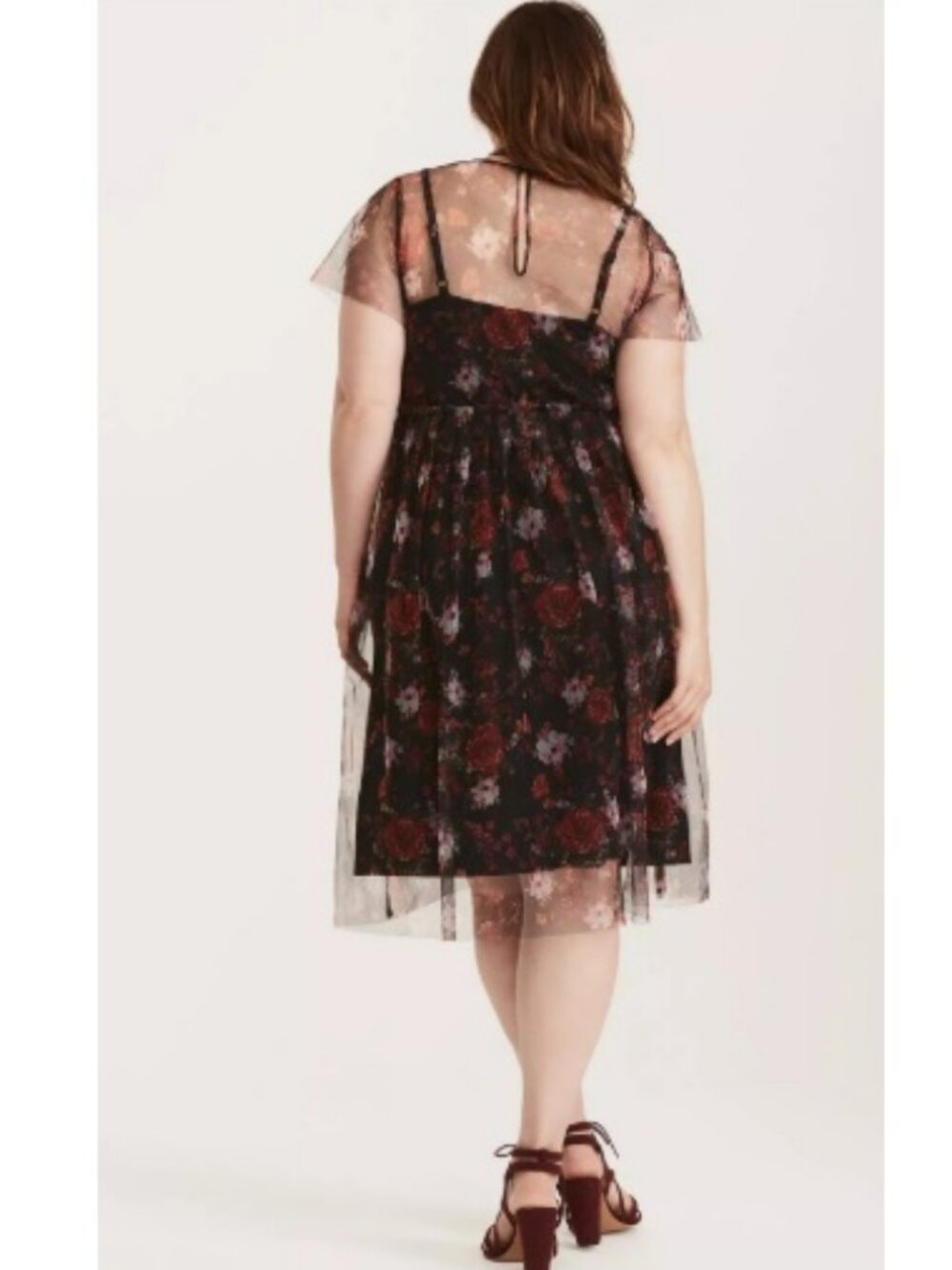 Torrid Black Multi-Color Floral Print Mesh Skater Midi Dress Sz 1X - Picture 4 of 15